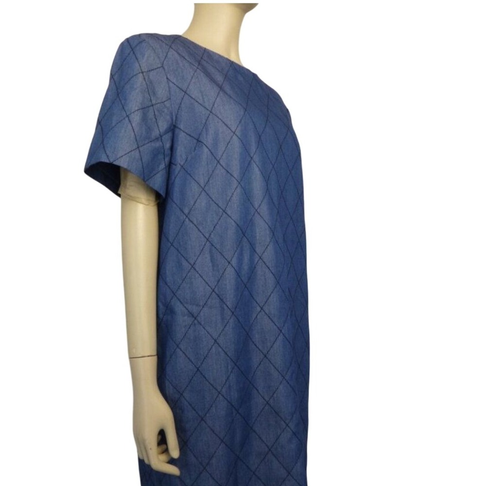 Kate Spade Denim Quilted Shift Dress Blue Gold Zipper Preppy Mod Coastal Size 2 - Picture 4 of 14
